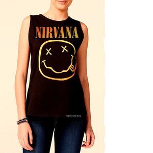 Nirvana Gradient Smiley Logo grunge punk rock Official Tank Top S NWT